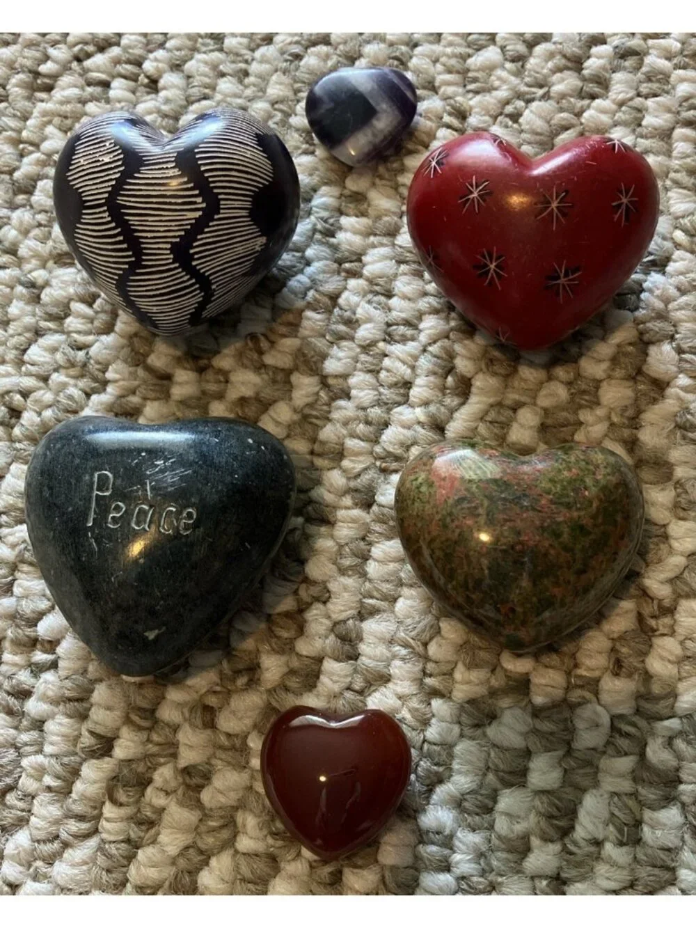 Lot Of 6 Heart Shape Stone/Marble Hearts 1”-3” Paperweights-Decor